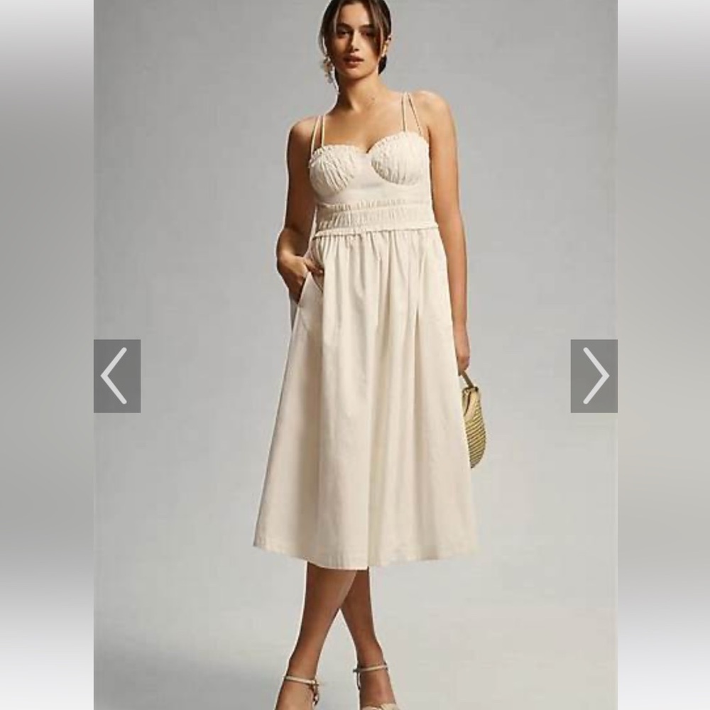 BY ANTHROPOLOGIE CORSET MIDI DRESS